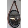 Espelho Redondo Adnet Led 50cm com Suporte Preto e Alça em Couro Ecológico Escandinavo Decorativo - 2