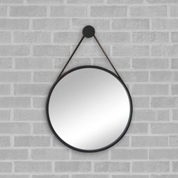 Espelho Redondo Adnet 50cm Preto com Suporte e Alça em Couro Ecológico Escandinavo Decorativo - 1
