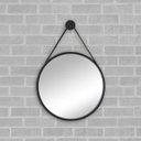 Ver imagem 1 de Espelho Redondo Adnet 50cm Preto com Suporte e Alça em Couro Ecológico Escandinavo Decorativo