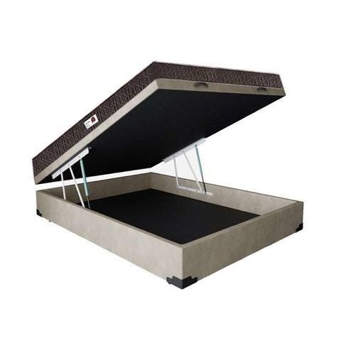 Cama Box Baú Casal Colchão Espuma D33 + Box Suede Bege Serra Negra 62x138x188