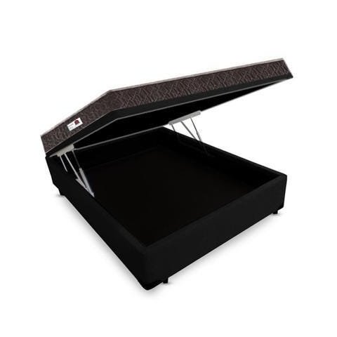 Cama Box Baú Casal Colchão Espuma D33 + Box Suede Preto Serra Negra 62x138x188