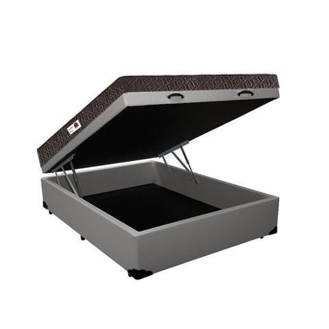 Cama Box Baú Casal Colchão Espuma D33 + Box Sintético Cinza Serra Negra 59x138x188