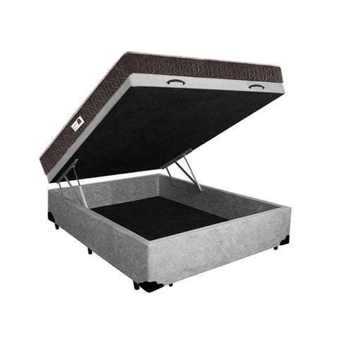 Cama Box Baú Casal Colchão Espuma D33 + Box Suede Cinza Serra Negra 59x138x188