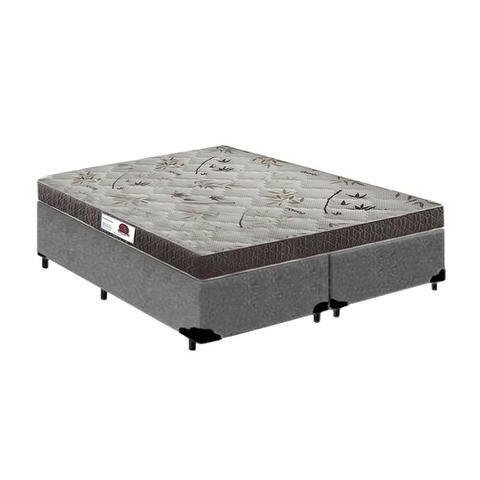Cama Box Casal Colchão Espuma D33 Bordado + Box Bipartido Suede Cinza Serra Negra 55x138x188