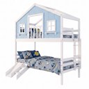 Ver imagem 3 de Beliche Casinha Dos Sonhos com Varanda e Kit Escorregador Madeira Maciça Branco | Azul Housin