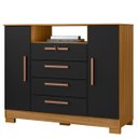 Ver imagem 2 de Cômoda Sapateira Rack para Quarto 2 Portas 4 Gavetas Madri Carvalho Americano/Preto