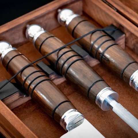 Conjunto Tri Mestre Cuteleiro Sg 10 Polegadas com Estojo em Madeira