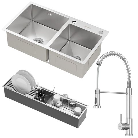 Kit Cuba Dupla Nápoles Aço Inox 304 Calha Oragnizadora Aço Inox e Torneira Milão Monocomando Goldenx