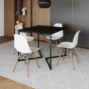 Ver imagem 1 de Mesa Jantar Industrial Preta Quadrada 90X90 Base V Ferro Preto Com 4 Cadeiras Brancas M Cor: Preto