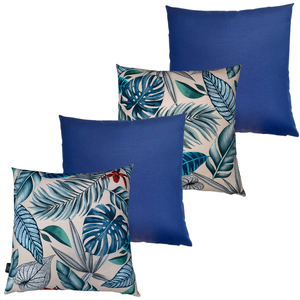 Kit 4 Almofadas Cheias Impermeável Área Externa Folhagens Azul (43cm) e Azul Marinho (45cm)