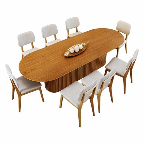 Mesa de Jantar Living com 8 Cadeiras Class Bege 218cm