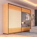 Ver imagem 1 de Guarda Roupa Casal 2,6m 2 Portas Espelho e Gavetas 100% Mdf Cor:carvalho Mel com Off White Gloss
