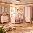 Ver imagem 1 de Quarto de Bebê Flora Guarda Roupa 2 Portas Cômoda 4 Gavetas Berço Qmovi