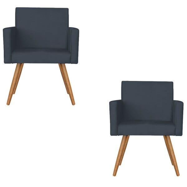 Kit 2 Poltronas Nina Decorativa Suede Azul Marinho - Kasa Sofá - 1