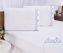Ver imagem 3 de Jogo lençol Queen quarto casal bordado 3 peças branco cinza