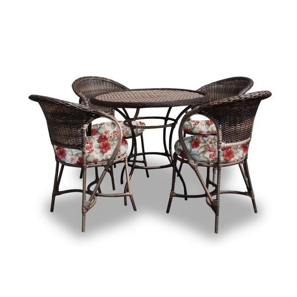 Conjunto de Mesa Fibra Sintética Arcobalena - 4 Poltronas + 1 Mesa - Tecido Gamboa Bege - 1
