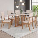 Ver imagem 1 de Mesa de Jantar 6 Lugares Lilian com Vidro Nature/off White/linho - Pnr Móveis