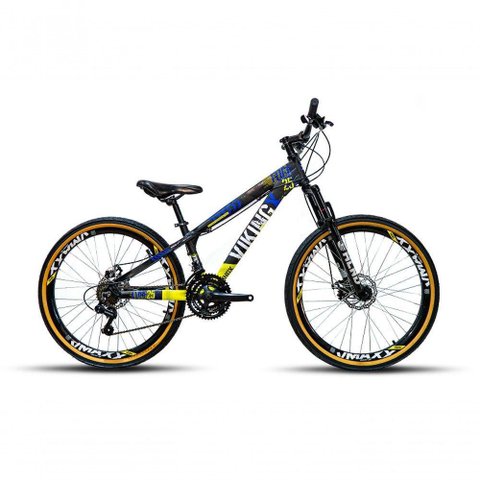 Bicicleta Vikingx Tuff 25/30 Aro 26 Vmaxx Freio a Disco Mec Cambios Shimanos 21v Preto Amarelo