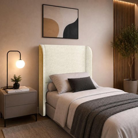 Cabeceira Solteiro Estofada Ideal para Cama Box 100cm Bouclé - Creme Whisky