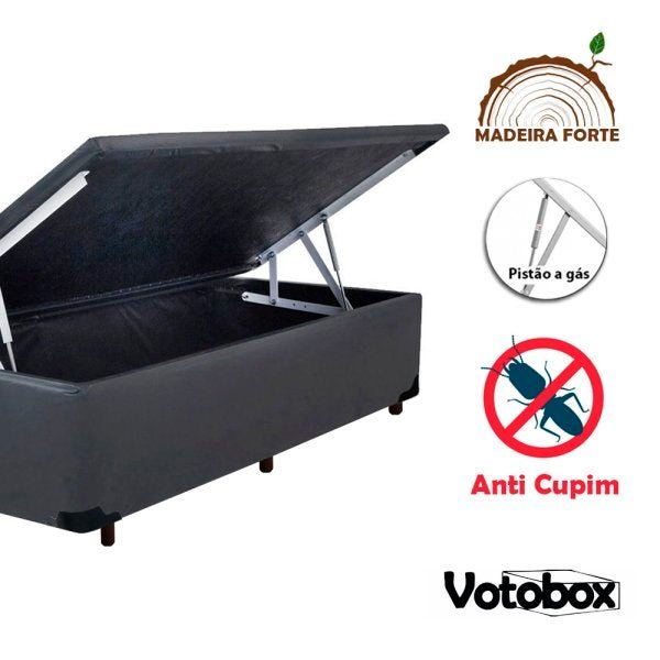 Cama Box Baú Solteiro 88x188cm Courvin Cinza Votobox - 3