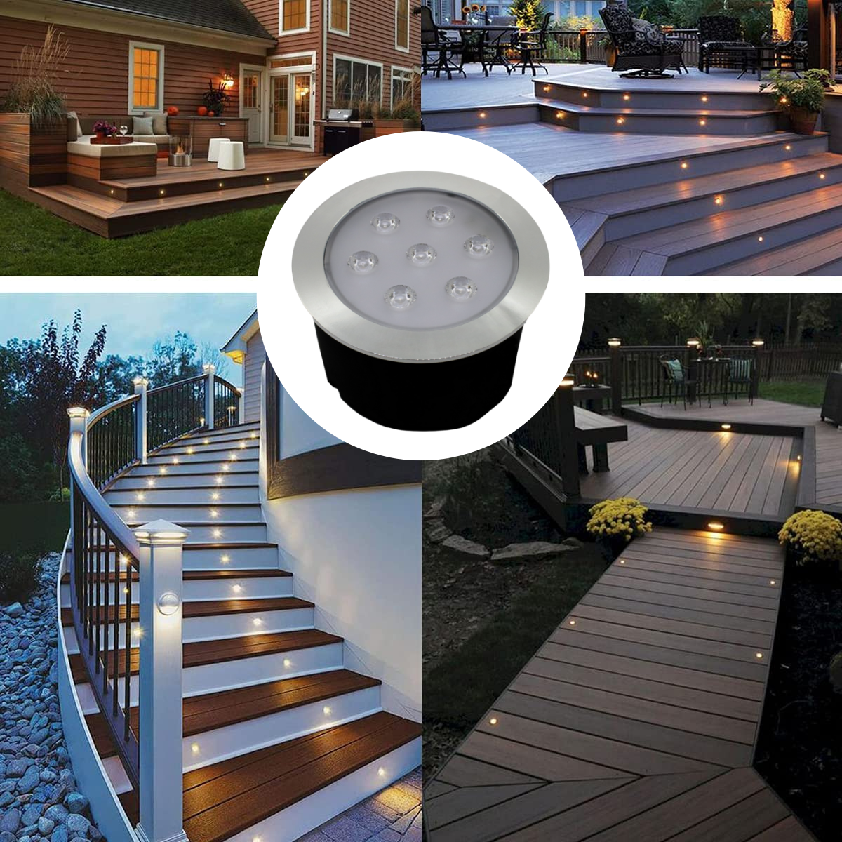 10 Luminárias Balizadores Spot Led SMD Em PVC De 7W Luz Branco Quente De Embutir Em Piso Chão Solo G - 3