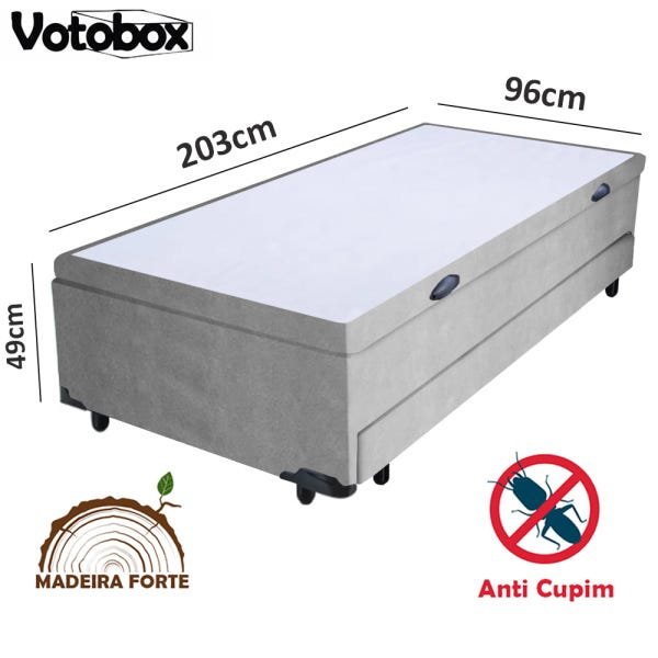 Cama Box Baú Solteiro 2 em 1 Auxiliar Bicama 96x203x45cm Suede Cinza Votobox - 2