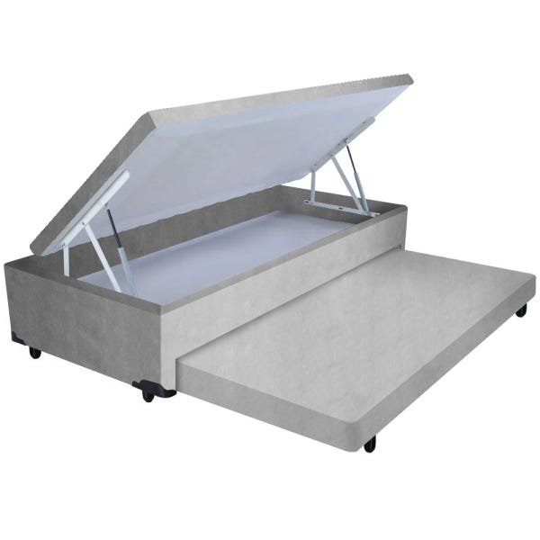 Cama Box Baú Solteiro 2 em 1 Auxiliar Bicama 96x203x45cm Suede Cinza Votobox - 1