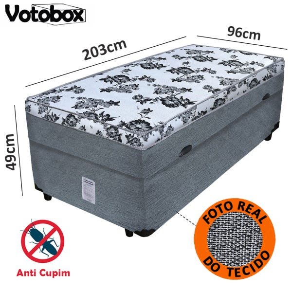 Cama Box Baú Solteiro Conjugado de Espuma 96x203x63cm Couríno Linho Cinza Votobox - 2