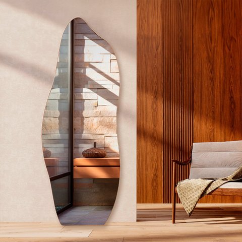 Espelho Grande Corpo Inteiro Flame com Moldura em Couro 3cm 170x70cm – Couro 