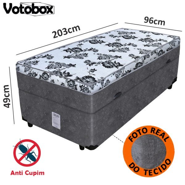 Cama Box Baú Solteiro Conjugado de Espuma 96x203x63cm Suede Cinza Votobox - 2