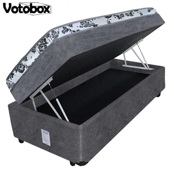 Cama Box Baú Solteiro Conjugado de Espuma 96x203x63cm Suede Cinza Votobox - 1