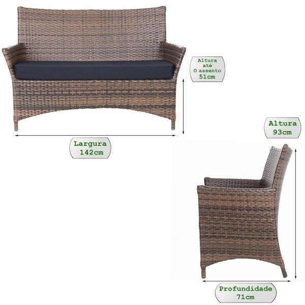1 Sofá Topazio e 1 Mesa de Centro Varanda Jardim Sacada Area Aluminio Fibra Argila A29 - 2