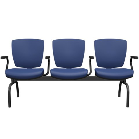 Cadeira Longarina 3 Lugares Aeroporto Recepção Preto Baixa Flexi P03 Vinil Azul - lyam Lyam Decor