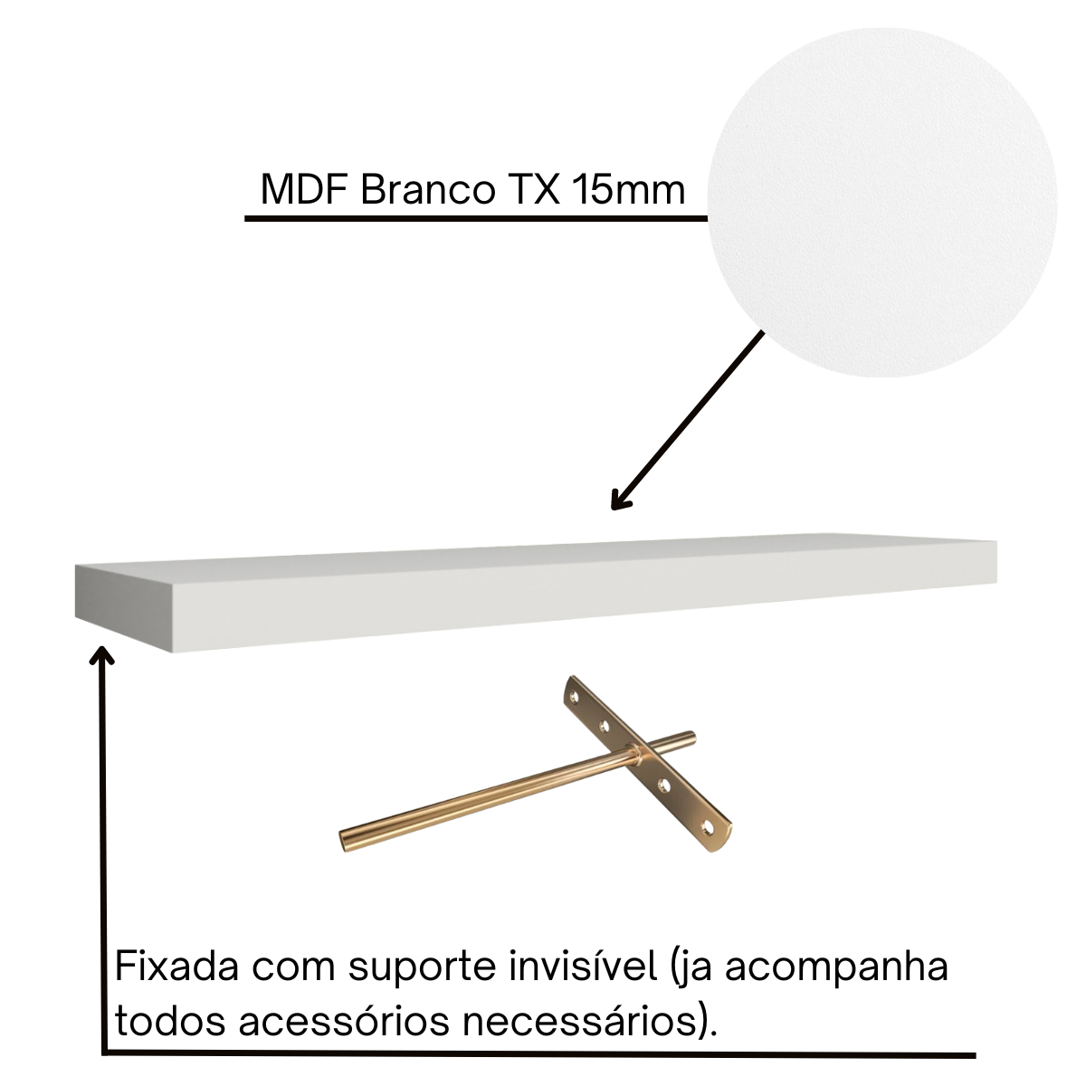 Prateleira Reta Decorativa 180x20 Mdf com Suporte Invisível Plancasa Branco Tx - 5