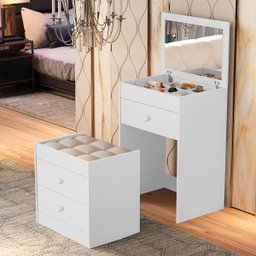 Penteadeira Olivia 3 Gavetas Banqueta Embutida com Rodizios Branco - 1