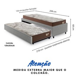 Bicama Box Viúva 126x208 Courino Linho com 2 Colchões Relax Adorabile Molas Ensacadas - 2