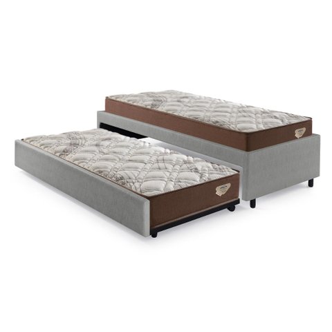 Bicama Box Viúva 126x208 Courino Linho com 2 Colchões Relax Adorabile Molas Ensacadas