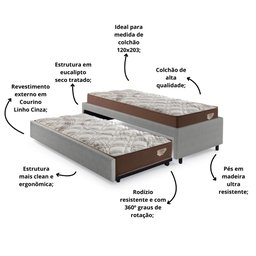 Bicama Box Viúva 126x208 Courino Linho com 2 Colchões Relax Adorabile Molas Ensacadas - 4