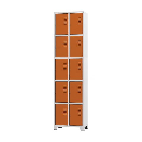 Armário Roupeiro de Aço 10 Portas para Vestiário Laranja com Chave