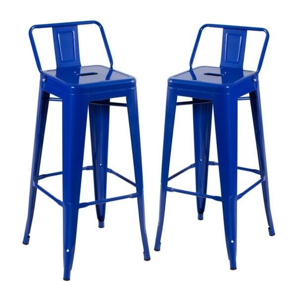 KIT - 2 x banquetas altas Iron Tolix com encosto - Industrial - Vintage - Azul escuro