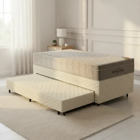 Cama Box com Colchão de Molas Ensacadas Ortobom Airtech Springpocket + Auxiliar Unique Solteiro 88cm