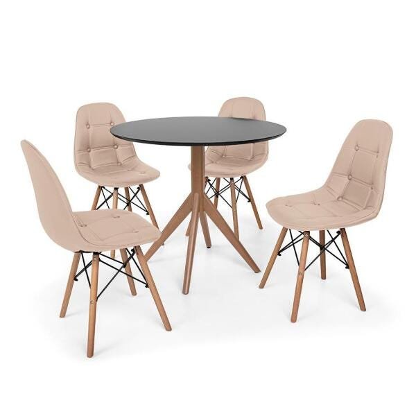 Conjunto Mesa de Jantar Maitê 80cm Preta com 4 Cadeiras Charles Eames Botonê - Nude - 1