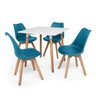 Kit Mesa Jantar Eiffel 80x80 Branca + 4 Cadeiras Leda - Turquesa - 1