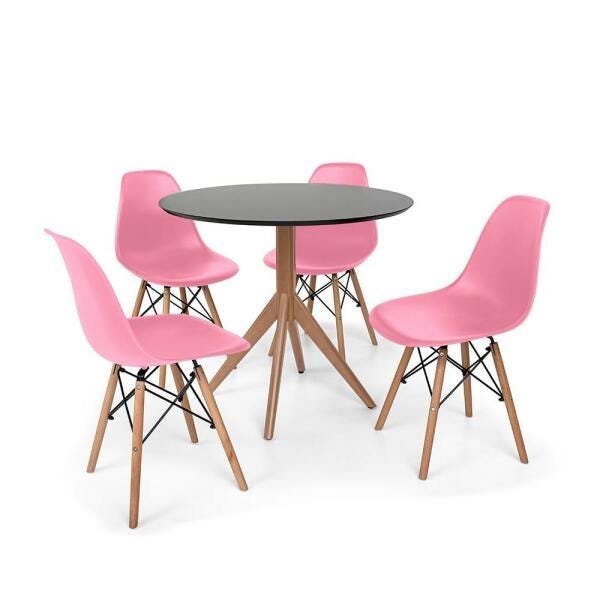 Conjunto Mesa de Jantar Maitê 80cm Preta com 4 Cadeiras Charles Eames - Rosa - 1