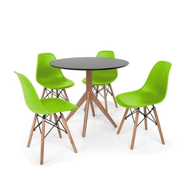 Conjunto Mesa de Jantar Maitê 80cm Preta com 4 Cadeiras Charles Eames - Verde - 1