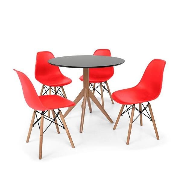 Conjunto Mesa de Jantar Maitê 80cm Preta com 4 Cadeiras Charles Eames - Vermelha - 1