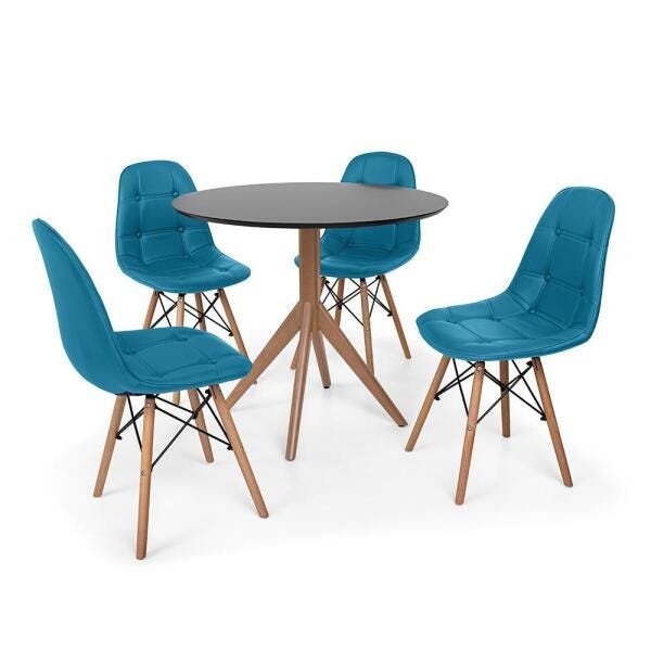 Conjunto Mesa de Jantar Maitê 80cm Preta com 4 Cadeiras Charles Eames Botonê - Turquesa - 1