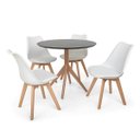 Ver imagem 1 de Conjunto Mesa de Jantar Maitê 80cm Preta com 4 Cadeiras Eames Wood Leda - Branca
