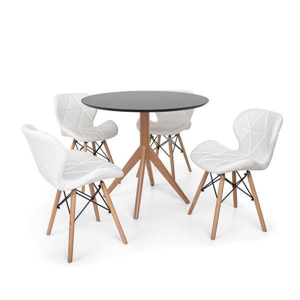 Conjunto Mesa de Jantar Maitê 80cm Preta com 4 Cadeiras Eames Eiffel Slim - Branca - 1