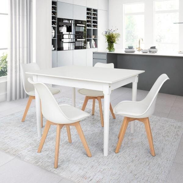 Conjunto Mesa de Jantar Robust 110x90 Branca com 4 Cadeiras Eames Wood Leda - Branca - 1